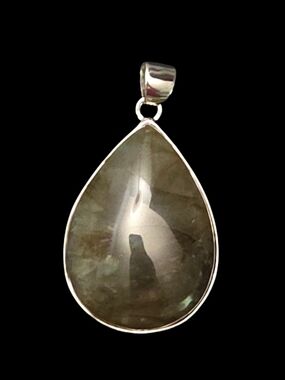 LS 925 Sterling Silver Teardrop Natural Stone Pendant Minimalist Boho